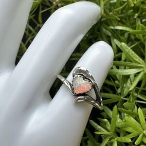 VTG Wheeler Mfg Co Ring Size 4.5 Lab Opal Love Heart Prong Set 925 Sterling 2.6g
